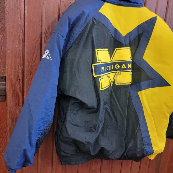 Apex University of Michigan Puffer Jacket Blue Yellow Size L Vintage 90s NCAA - Picture 7 of 11